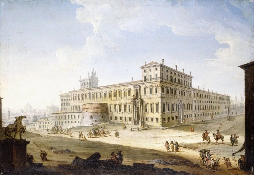 Veduta di Piazza Montecavallo a Napoli con il Palazzo del Quirinale